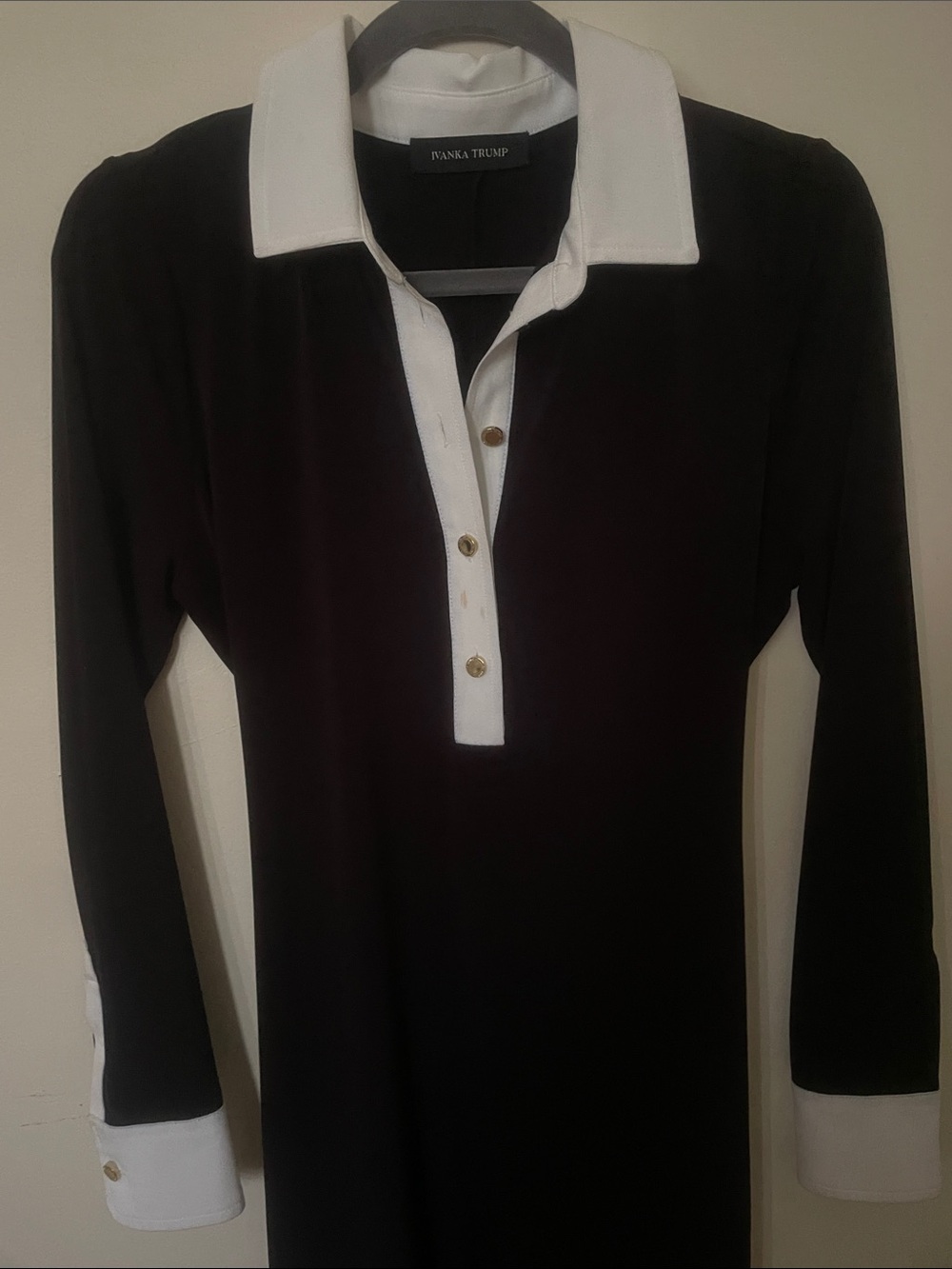Ivanka Trump Black Sweater with White Contrast Collar and Cuffs